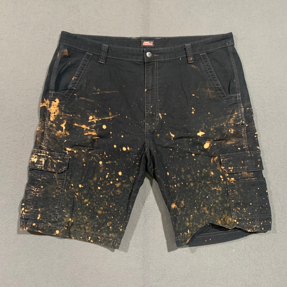 Genuine Dickies Mens 40 Black Bleach Splatter Ripstop Cargo Shorts Edgy Grunge